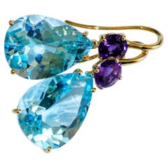 Orecchini di ametista bluetopaz di alta qualità realizzati in un tradizionale modello italiano di oreficeria.