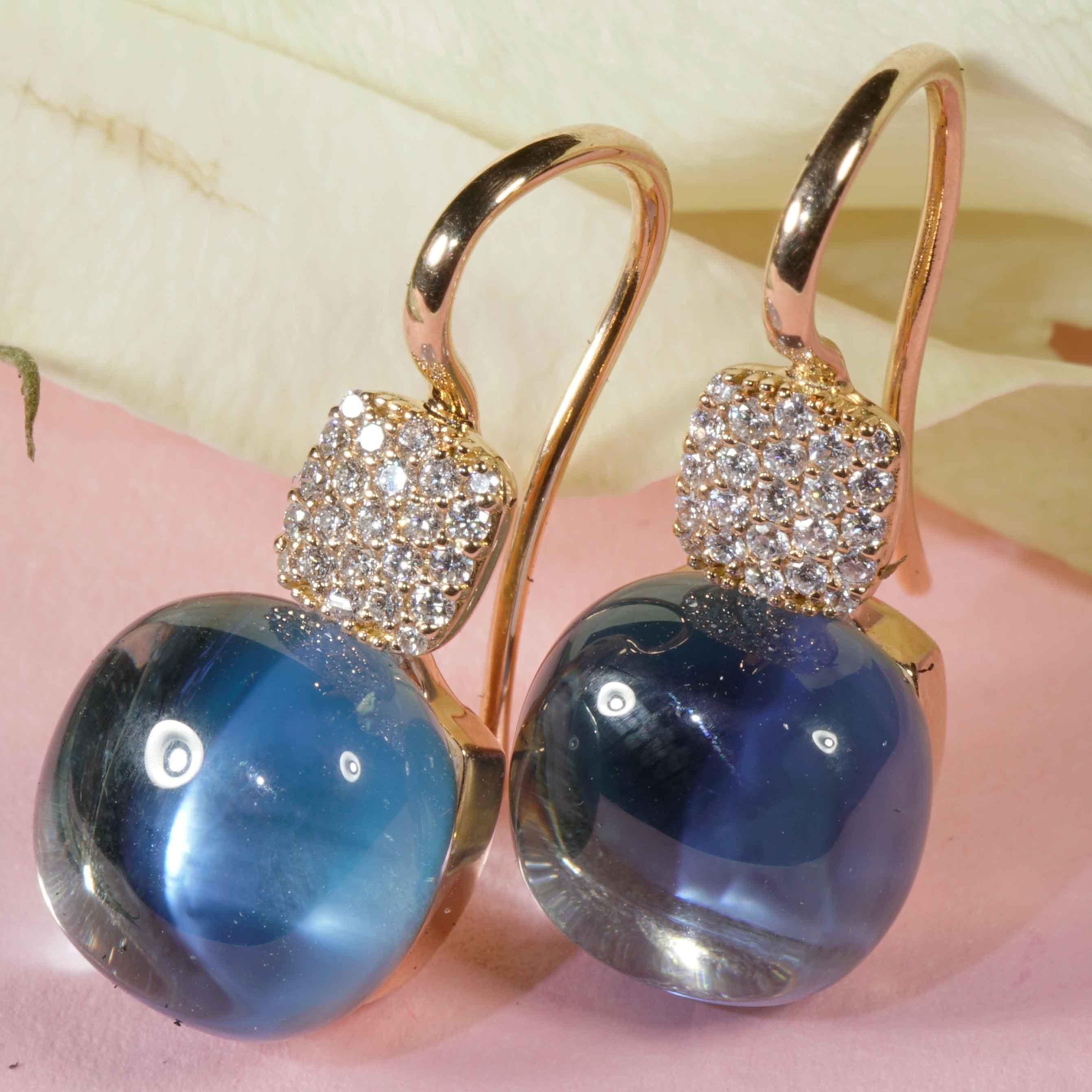 Bluetopaz Brilliant Earrings 18 kt modern Design so stunning 19.35 ct 0.27 ct For Sale 4