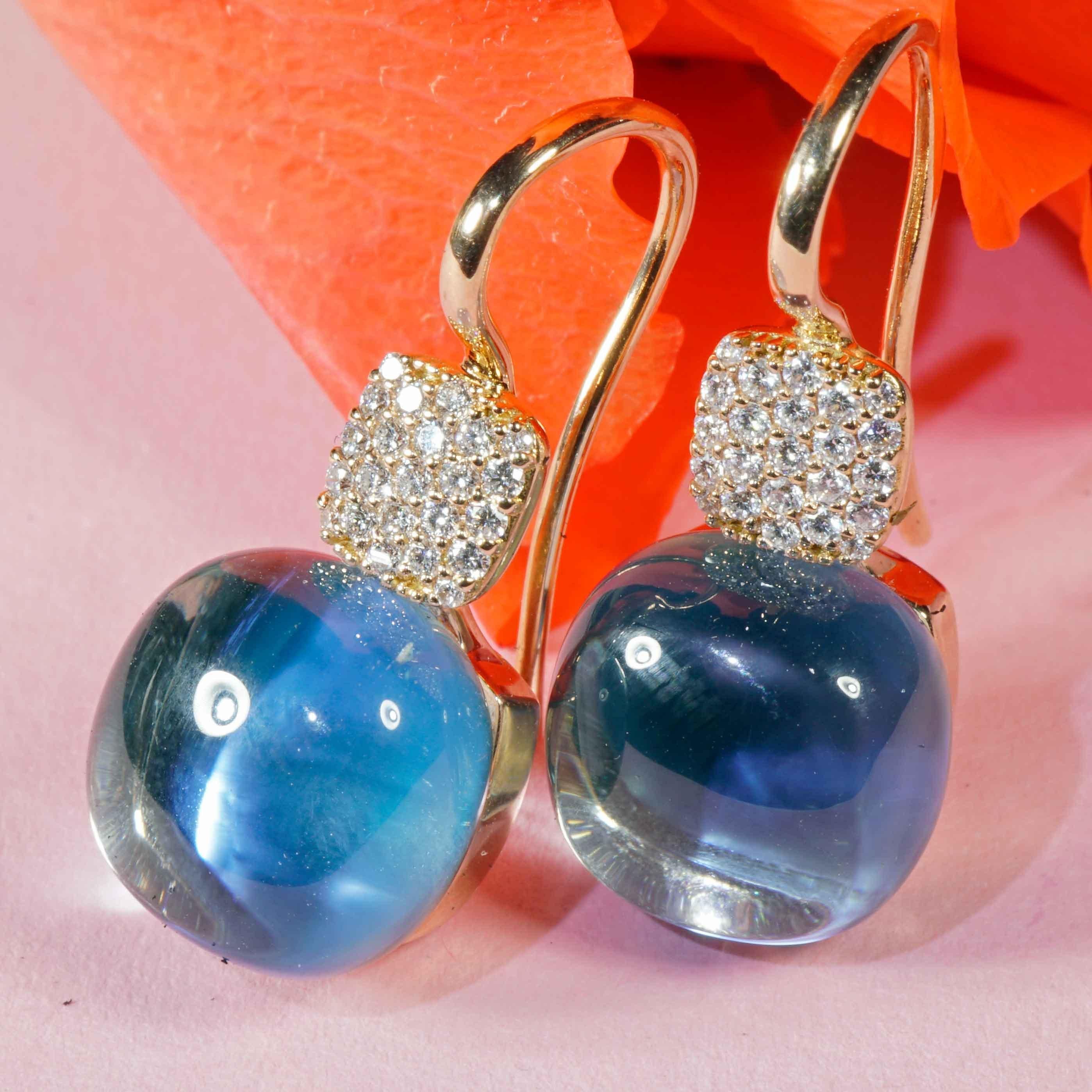 Bluetopaz Brilliant Earrings 18 kt modern Design so stunning 19.35 ct 0.27 ct For Sale 5