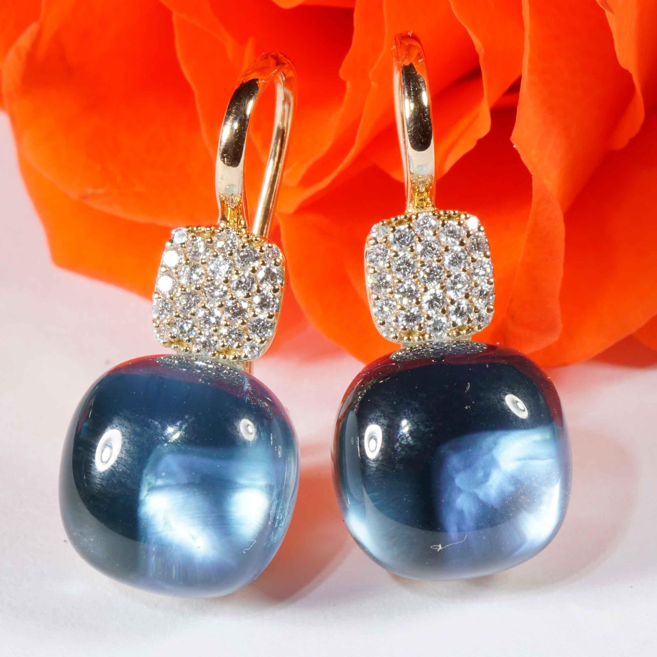 Modern Bluetopaz Brilliant Earrings 18 kt modern Design so stunning 19.35 ct 0.27 ct For Sale