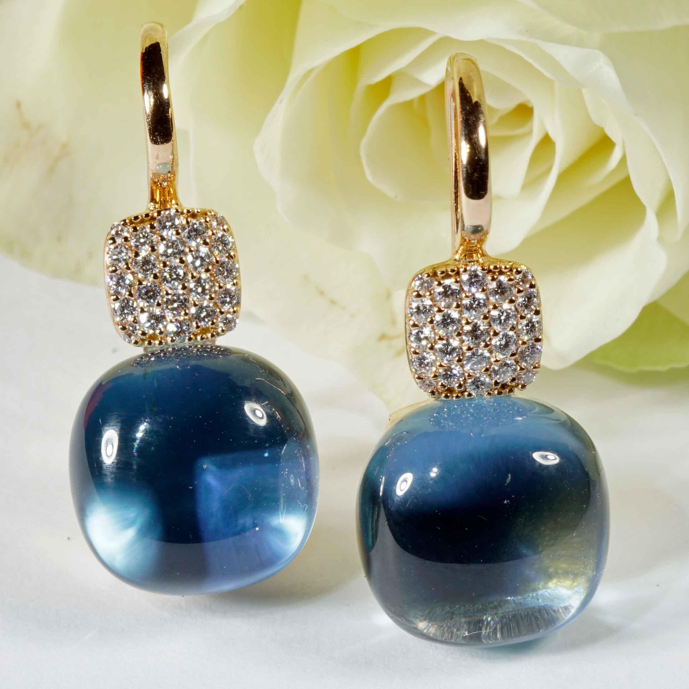 Bluetopaz Brilliant Earrings 18 kt modern Design so stunning 19.35 ct 0.27 ct In New Condition For Sale In Viena, Viena
