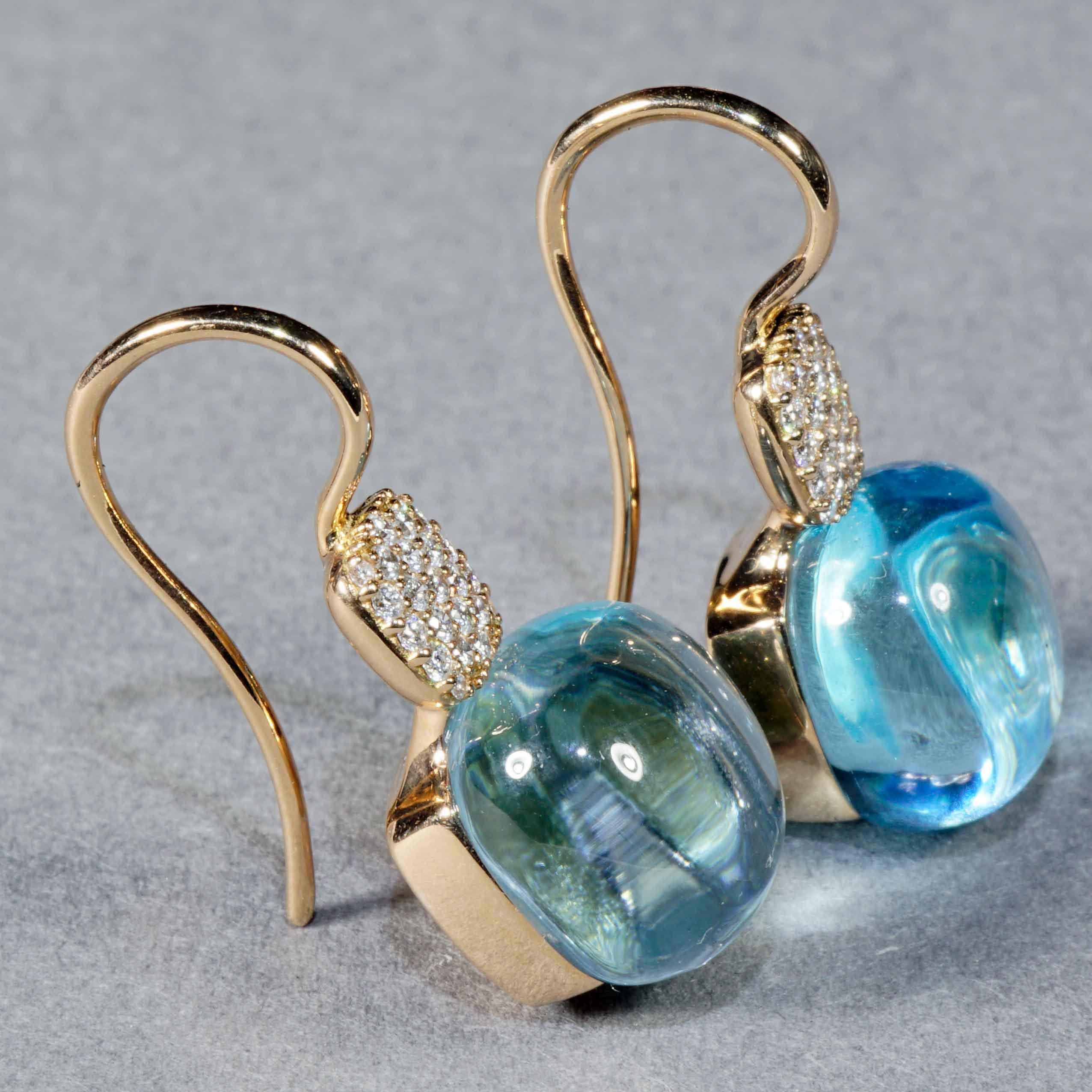 Women's or Men's Bluetopaz Brilliant Earrings 18 kt modern Design so stunning 19.35 ct 0.27 ct For Sale