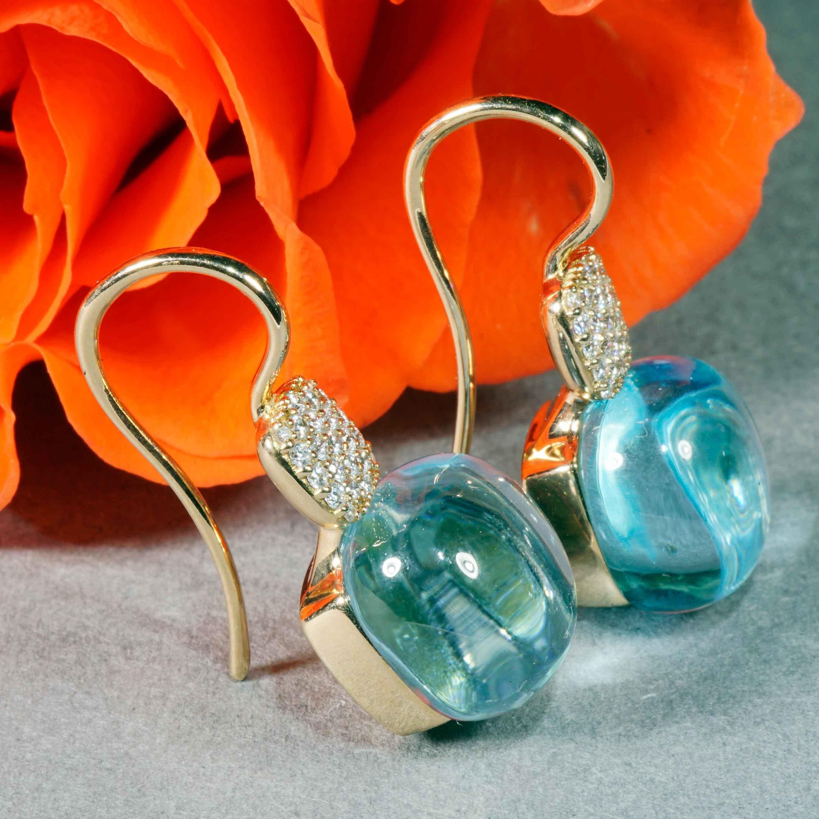 Bluetopaz Brilliant Earrings 18 kt modern Design so stunning 19.35 ct 0.27 ct For Sale 1