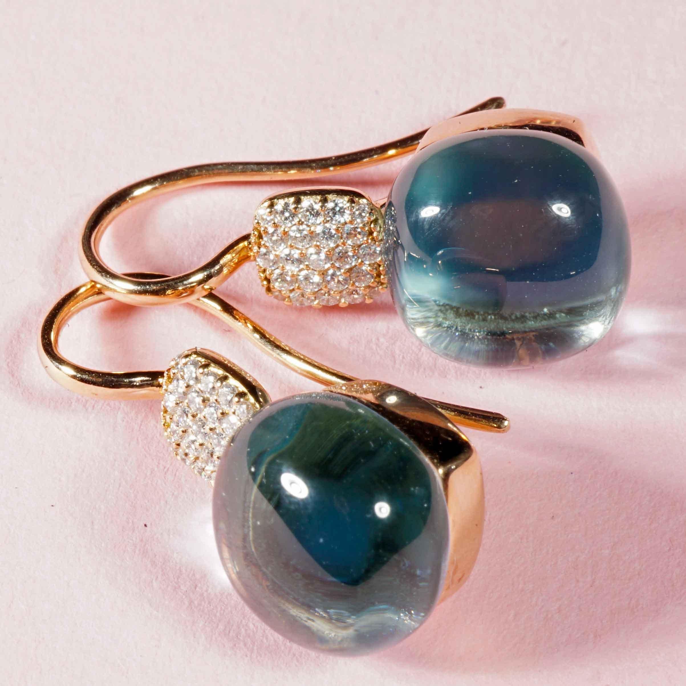 Bluetopaz Brilliant Earrings 18 kt modern Design so stunning 19.35 ct 0.27 ct For Sale 2