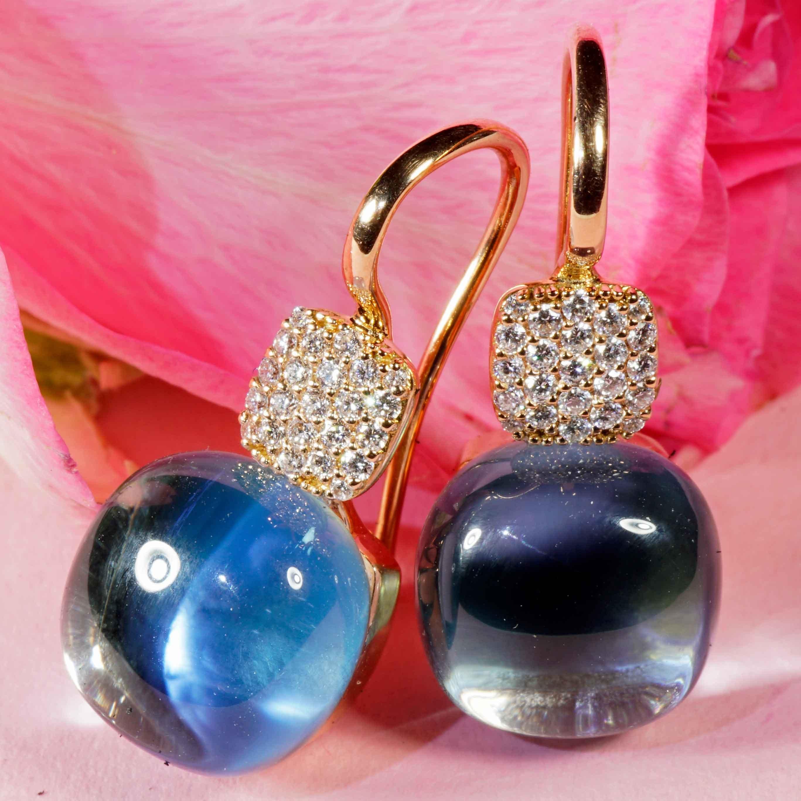 Bluetopaz Brilliant Earrings 18 kt modern Design so stunning 19.35 ct 0.27 ct For Sale 3