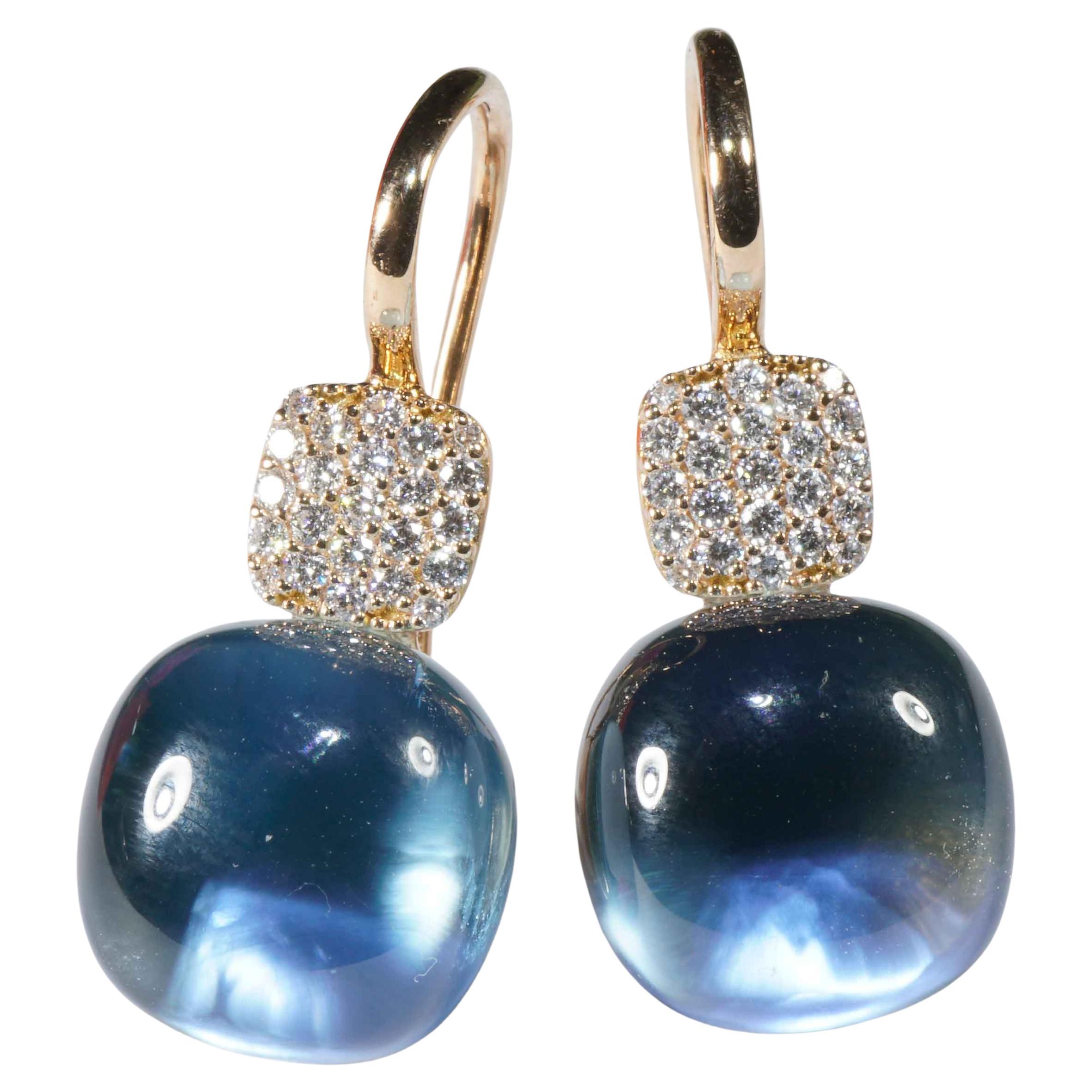 Bluetopaz Brilliant Earrings 18 kt modern Design so stunning 19.35 ct 0.27 ct