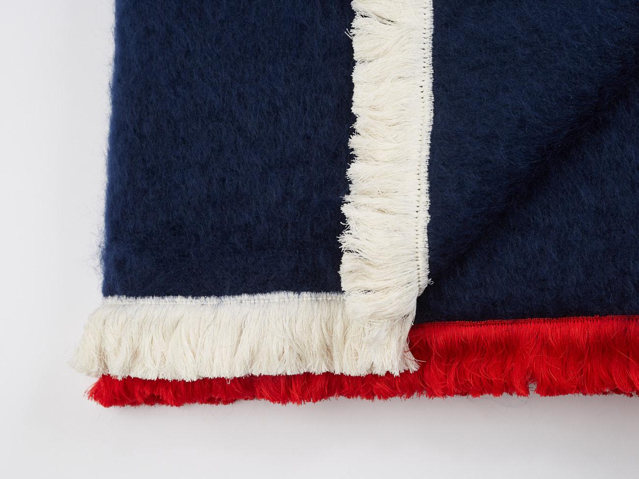 Hand-Crafted Bluff, Hand Embroidered Navy Throw Blanket