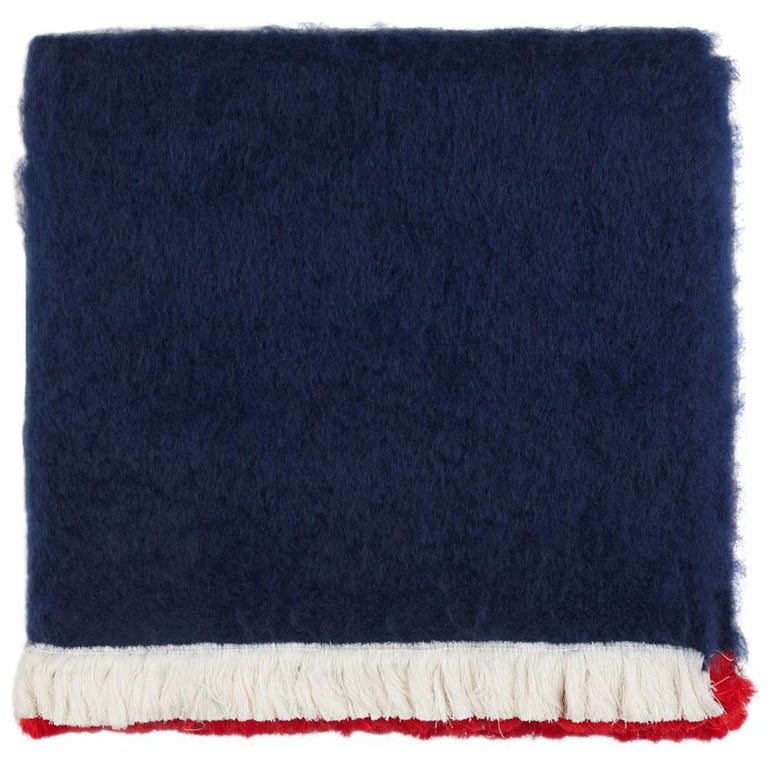 Bluff, Hand Embroidered Navy Throw Blanket For Sale at 1stDibs