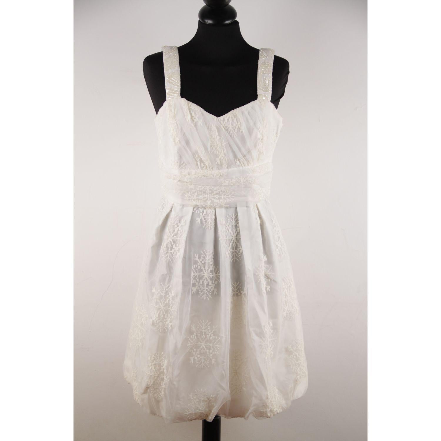 Women's Blugirl Blumarine White Snowflake Mesh Skater Dress Size 42
