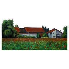 Blühende Wiesen hinterm Hof" - Oil on Canvas, Monogrammed KM 04 - 1H21