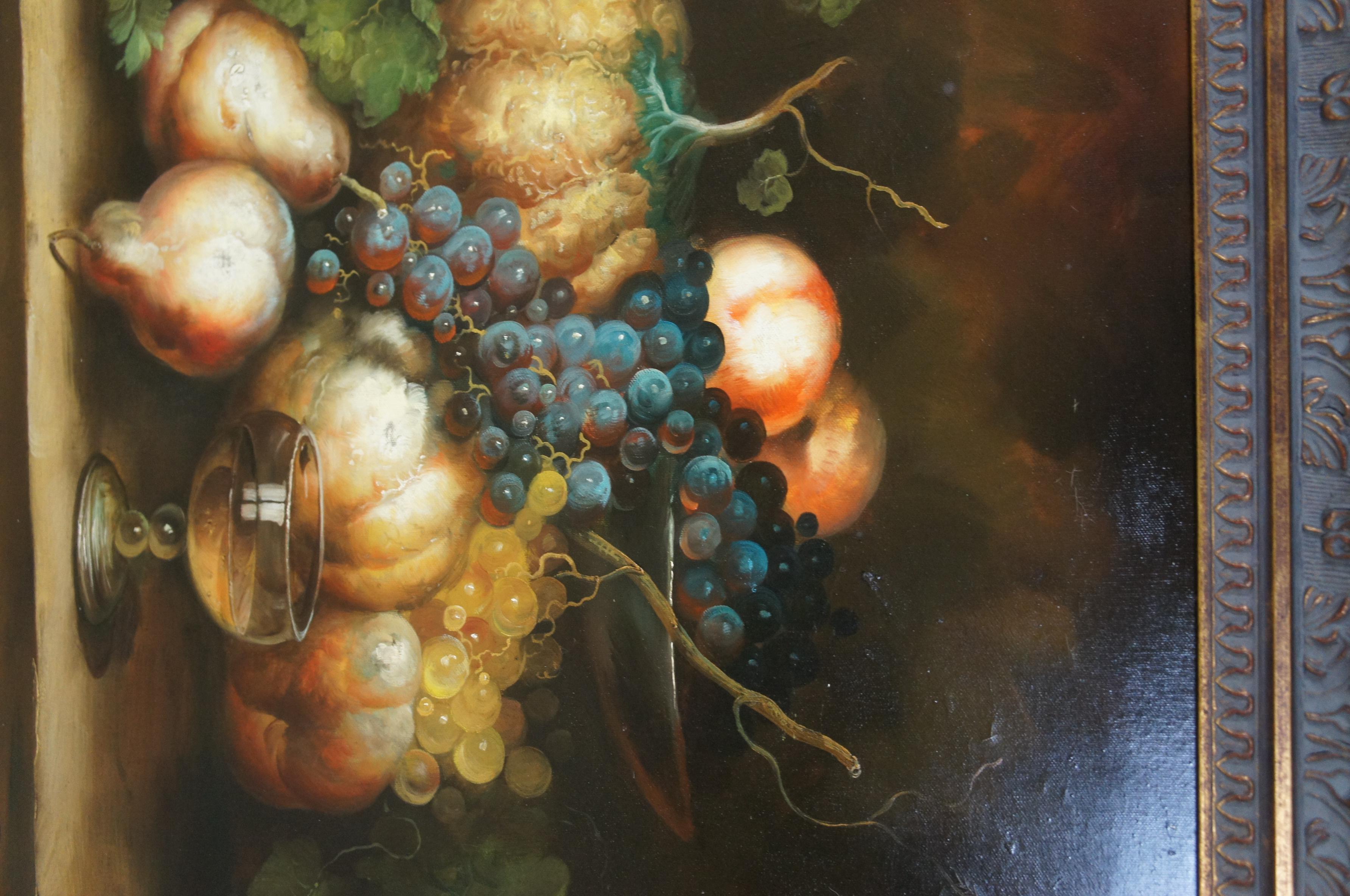 Bluhm Fruit Grapes Wine Rabbit Still Life Oil Painting on Canvas 39