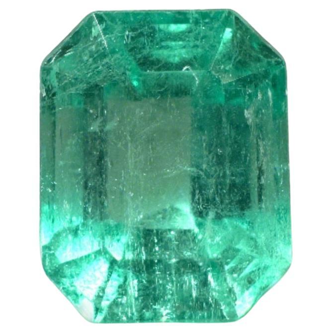 Bluish Green 1.91 Carat Emerald Cut Colombian Emerald Gem - May Birthstone