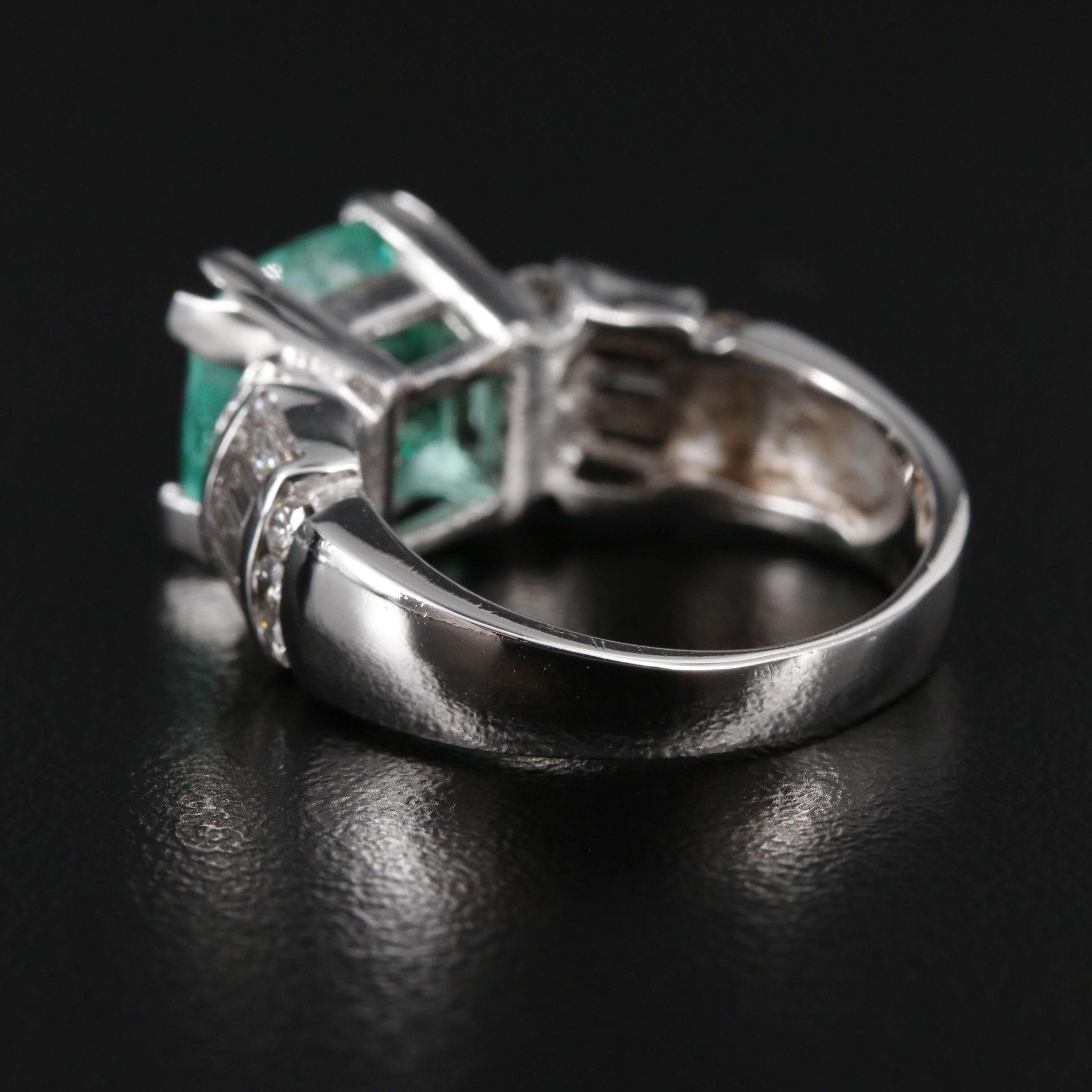 For Sale:  4.7 Carat Bluish Green Emerald Diamond Engagement Ring, Diamond Cocktail Ring 3