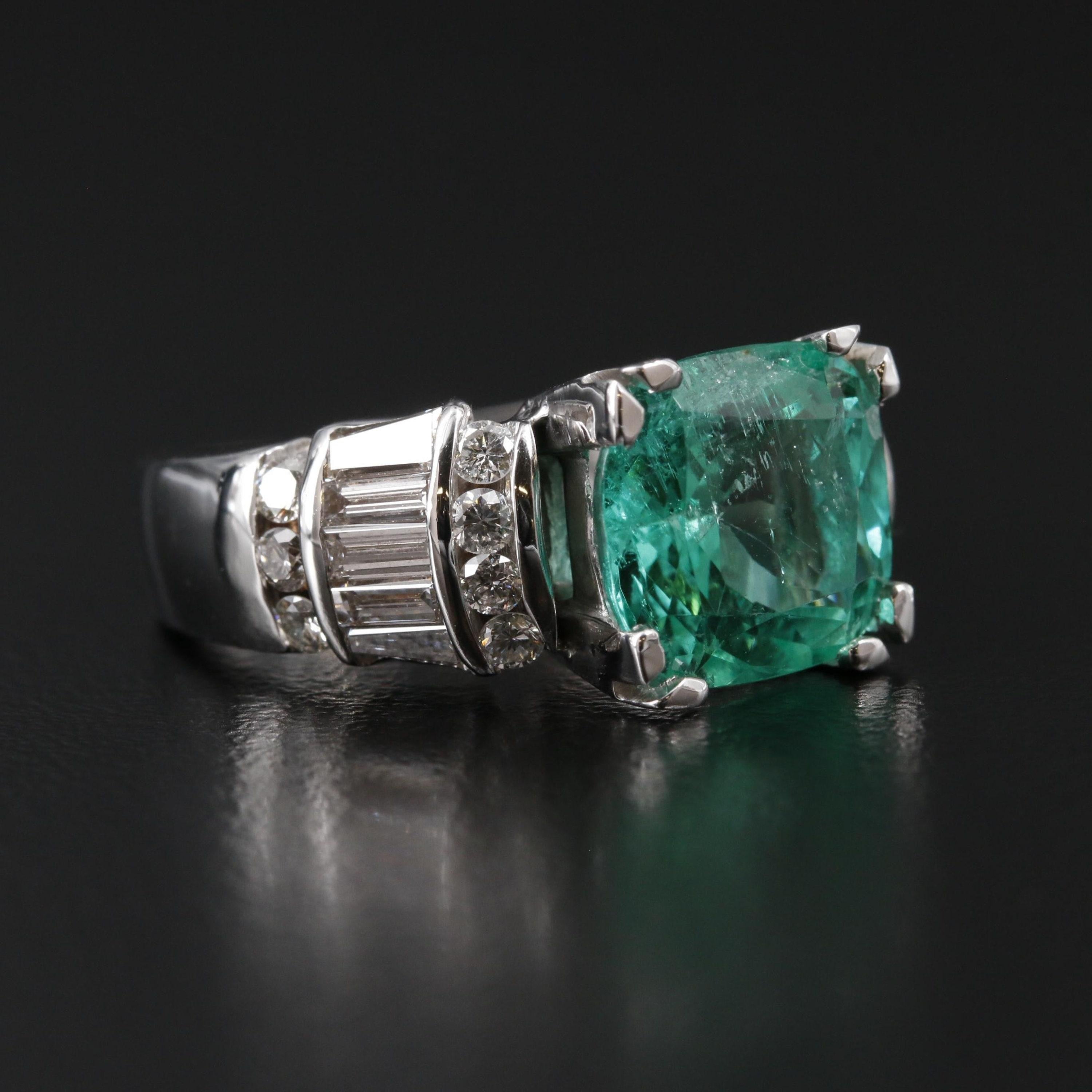 For Sale:  4.7 Carat Bluish Green Emerald Diamond Engagement Ring, Diamond Cocktail Ring 5