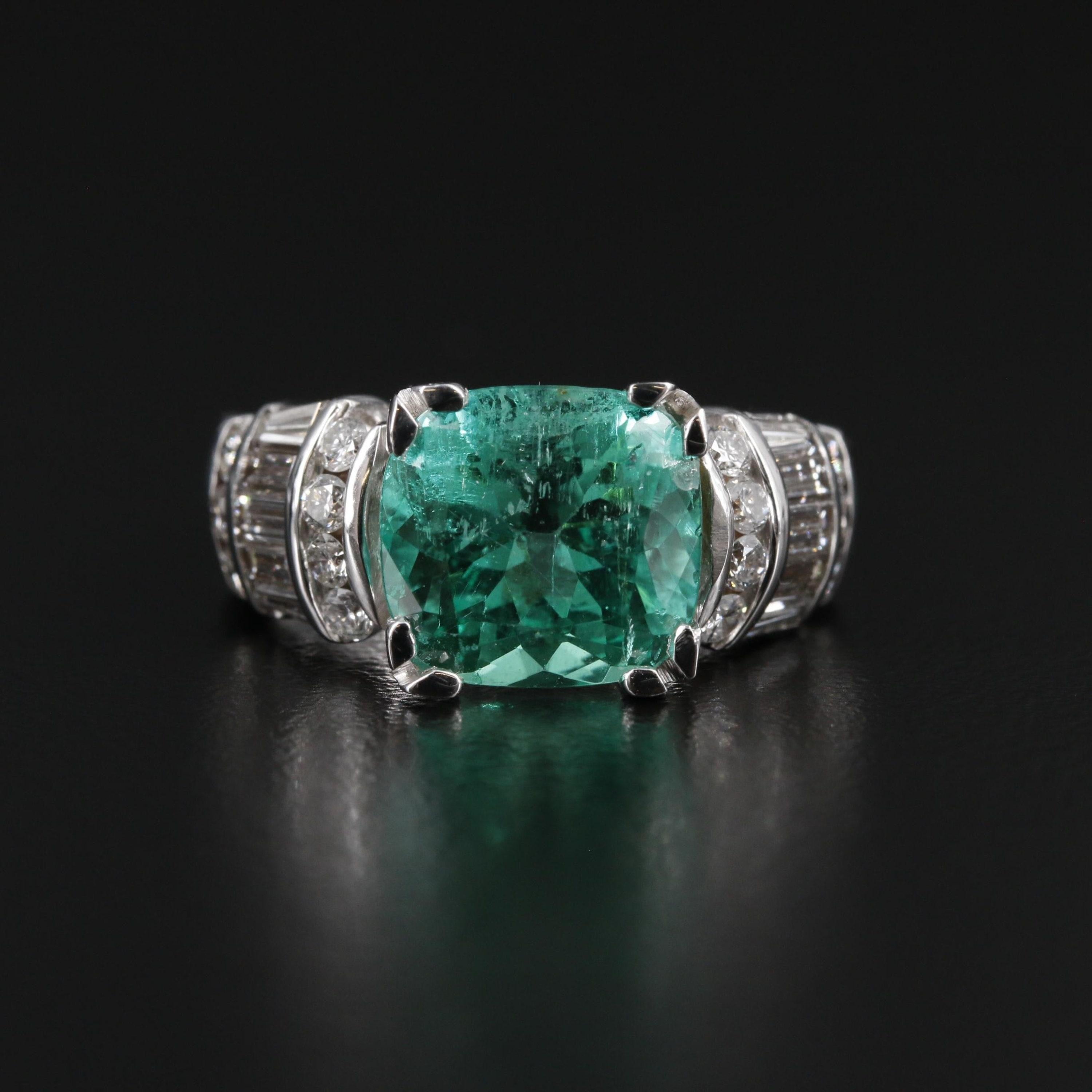 For Sale:  4.7 Carat Bluish Green Emerald Diamond Engagement Ring, Diamond Cocktail Ring 6