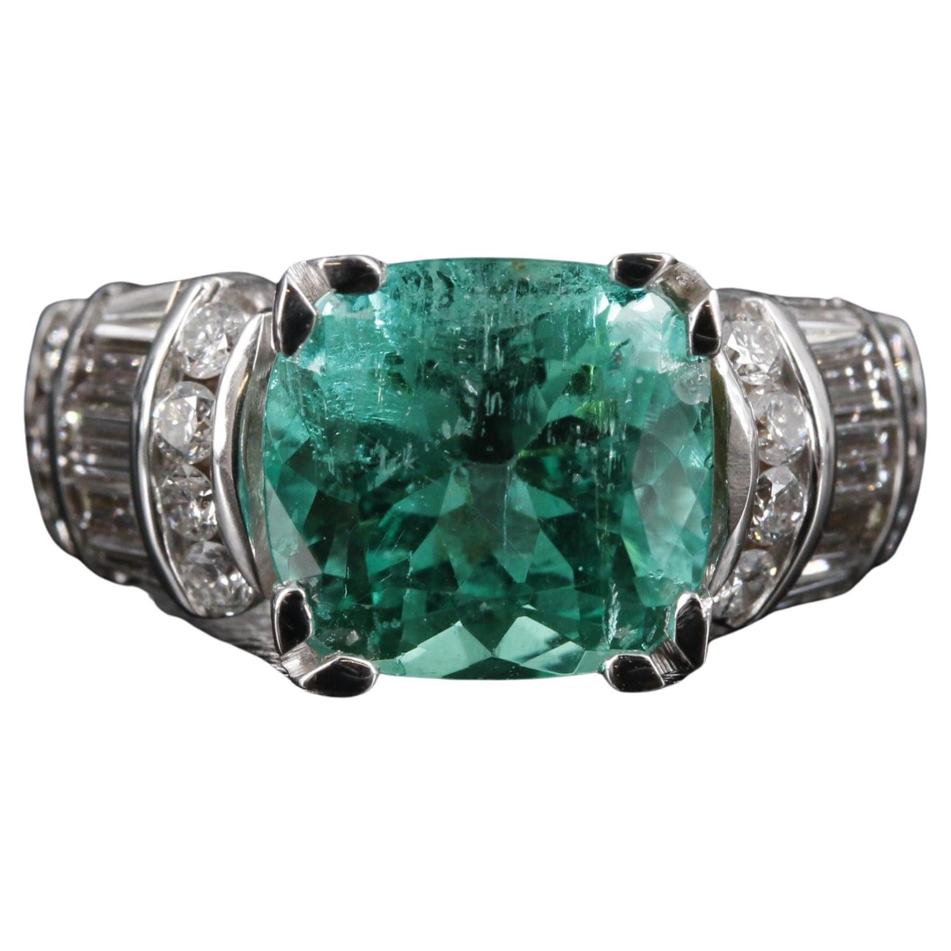 For Sale:  4.7 Carat Bluish Green Emerald Diamond Engagement Ring, Diamond Cocktail Ring