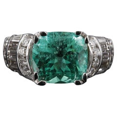 4.7 Carat Bluish Green Emerald Diamond Engagement Ring, Diamond Cocktail Ring