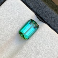 Bluish Green Natural Tourmaline 2.40 Carat Cushion Cut Loose Gemstone for Ring