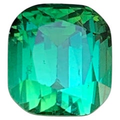 Bluish Green Natural Tourmaline 3.37 Carat Cushion Cut Loose Gemstone for Ring