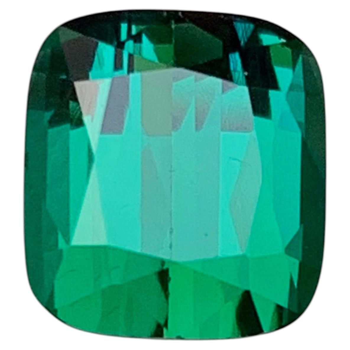 Bluish Green Natural Tourmaline 4.05 Carat Cushion Cut Loose Gemstone for Ring