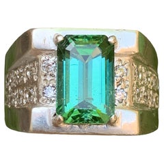 Bluish Green Natural Tourmaline Gemstone 925 Sterling Silver Men’s Ring, 4.80 Ct