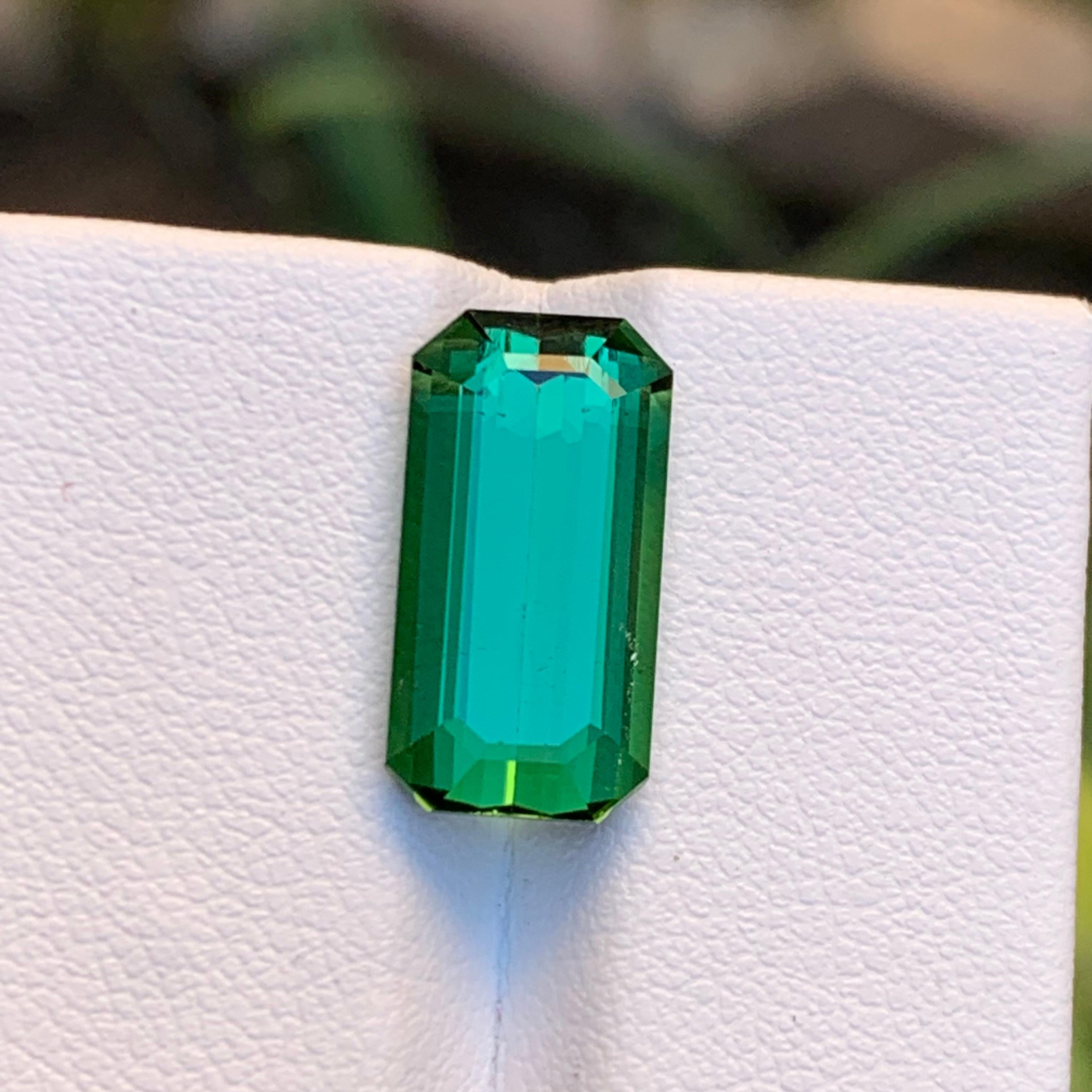 Contemporary Bluish Green Natural Tourmaline Loose Gemstone, 7.00 Carat Emerald Cut Afghani  For Sale
