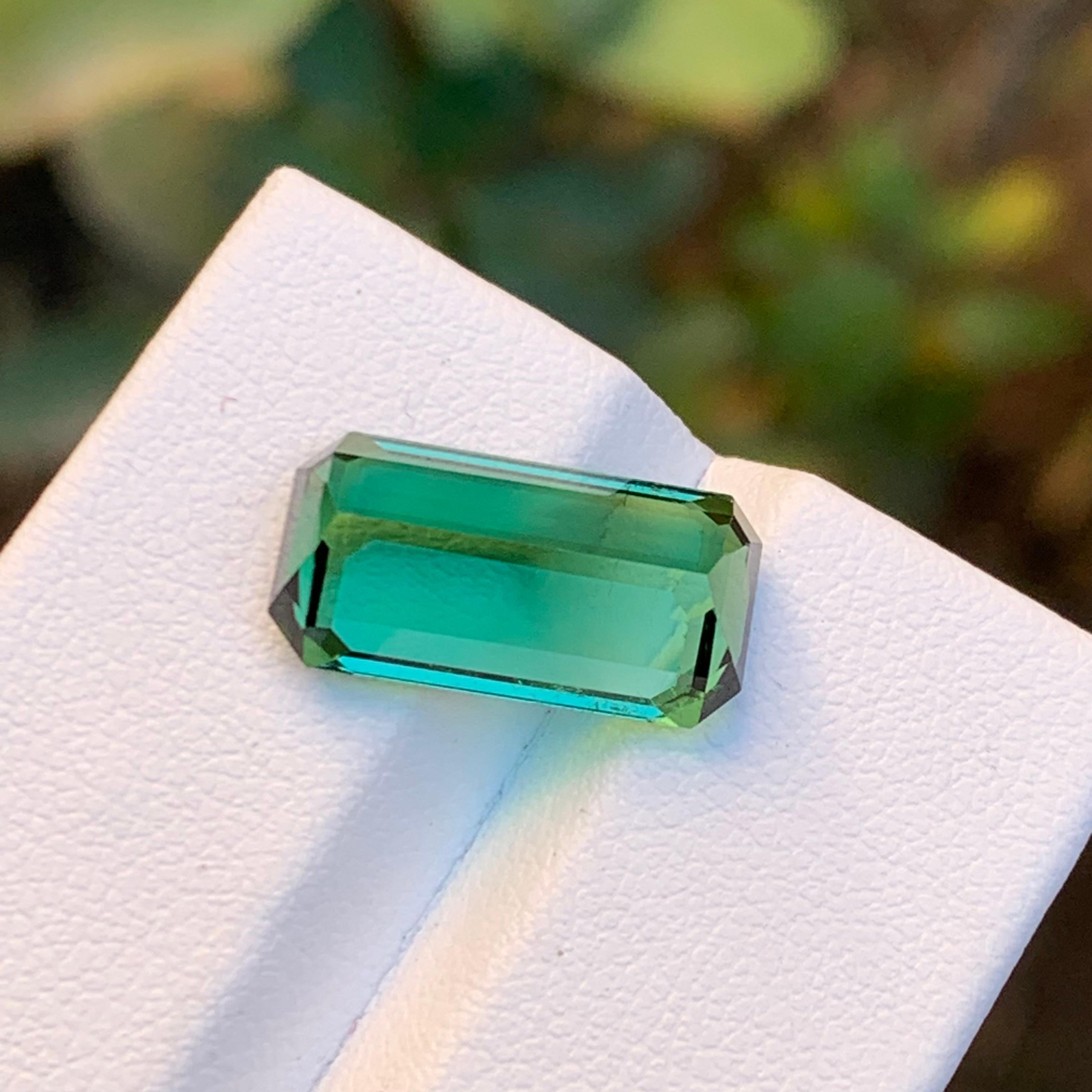 Women's or Men's Bluish Green Natural Tourmaline Loose Gemstone, 7.00 Carat Emerald Cut Afghani  For Sale