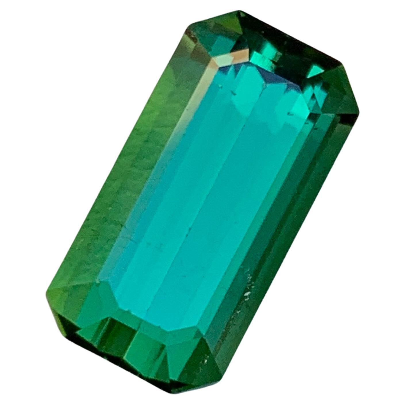 Bluish Green Natural Tourmaline Loose Gemstone, 7.00 Carat Emerald Cut Afghani  For Sale