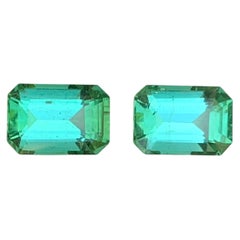 Bluish Green Natural Tourmaline Pair 5.04 Carat Emerald Cut Loose Gemstones