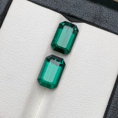 Bluish Green Natural Tourmaline Pair 5.39 Carat Emerald Cut Loose Gemstones