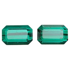 Bluish Green Natural Tourmaline Pair 5.39 Carat Emerald Cut Loose Gemstones