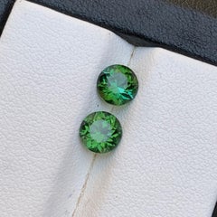 Bluish Green Natural Tourmaline Pair Round Brilliant Cut 1.74 Ct Loose Gemstone