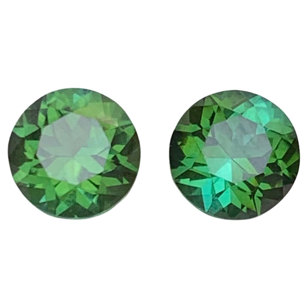 Bluish Green Natural Tourmaline Pair Round Brilliant Cut 1.74 Ct Loose Gemstone