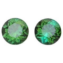 Bluish Green Natural Tourmaline Pair Round Brilliant Cut 1.74 Ct Loose Gemstone