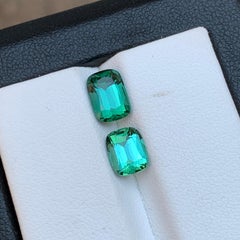Bluish Green Natural Tourmaline Ring Earrings Loose Gemstones 3.10Ct Cushion Cut