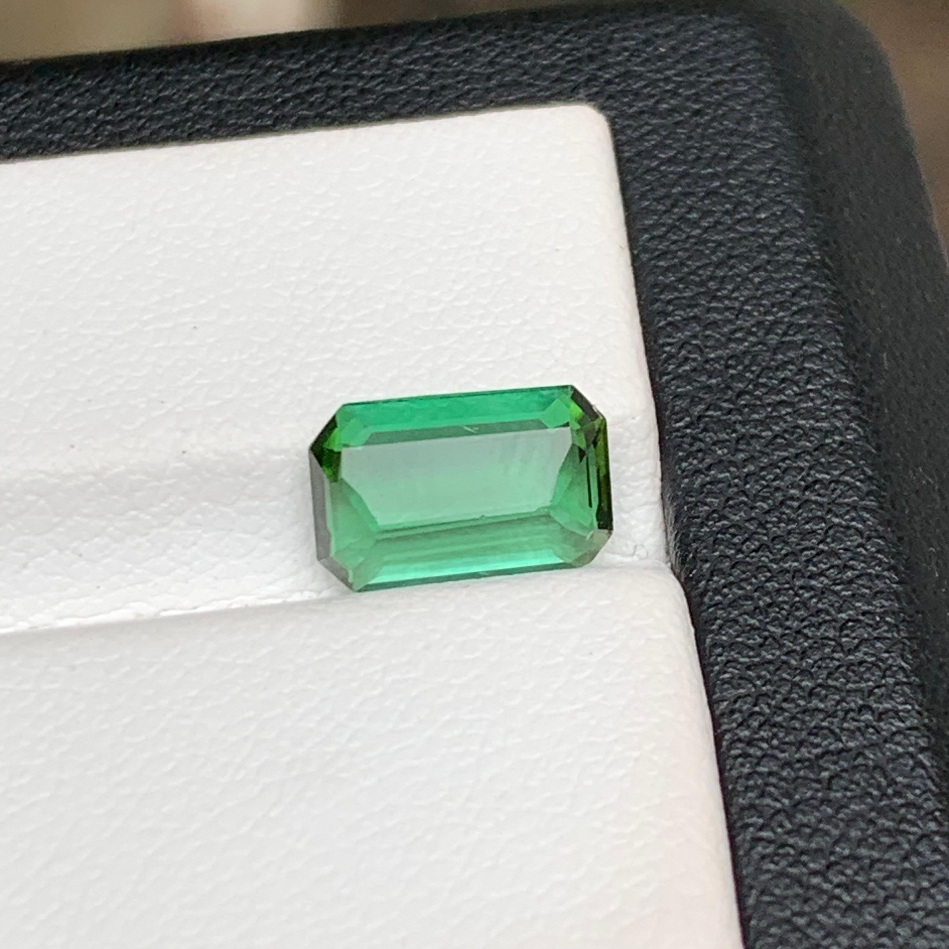 Women's or Men's Bluish Green Natural Tourmaline Ring Gemstone 2.05 Ct Emerald Cut for Jewelry