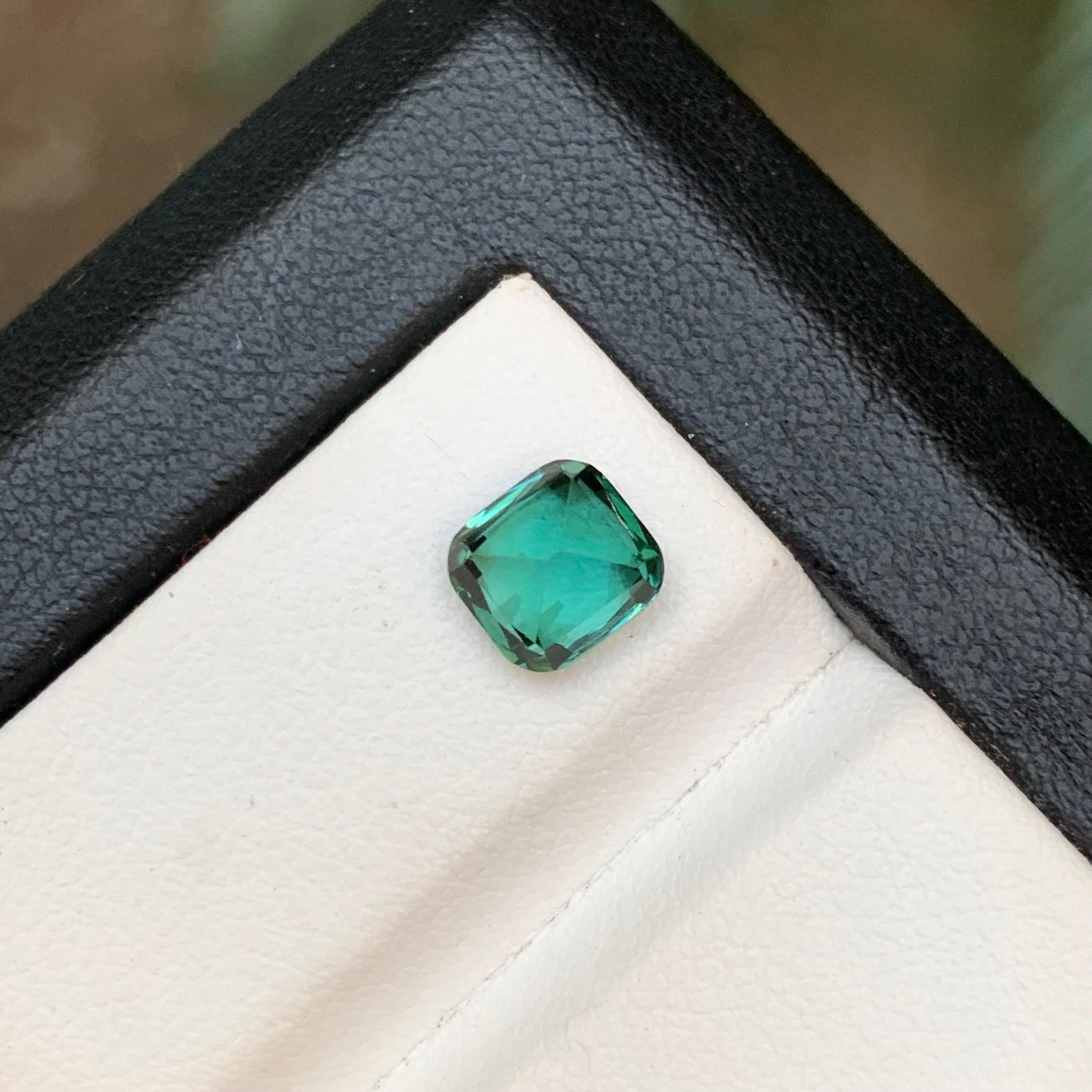 Bluish Green Natural Tourmaline Ring Loose Gemstone 1.45 Ct Cushion Cut-Jewelry For Sale 5