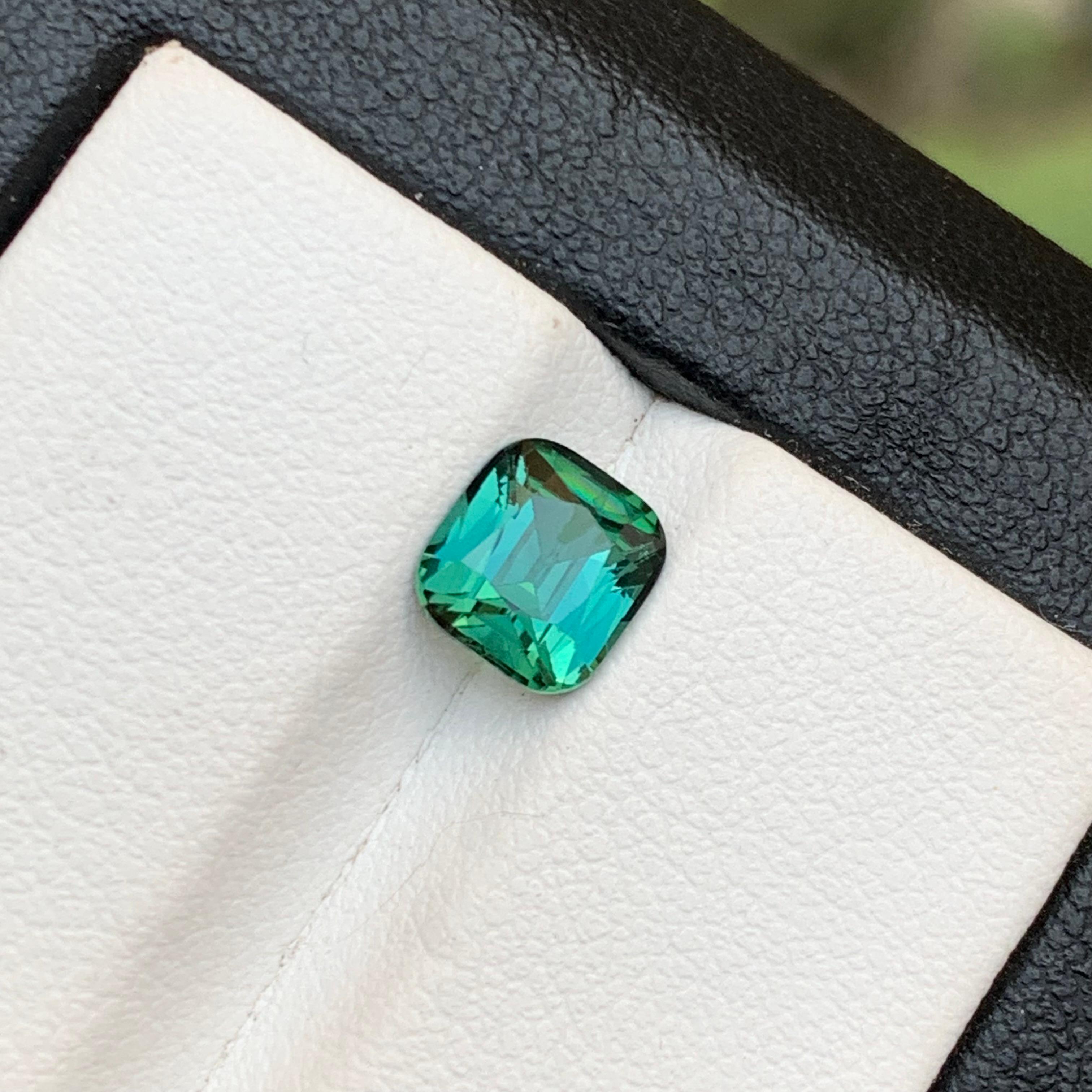Bluish Green Natural Tourmaline Ring Loose Gemstone 1.45 Ct Cushion Cut-Jewelry For Sale 7