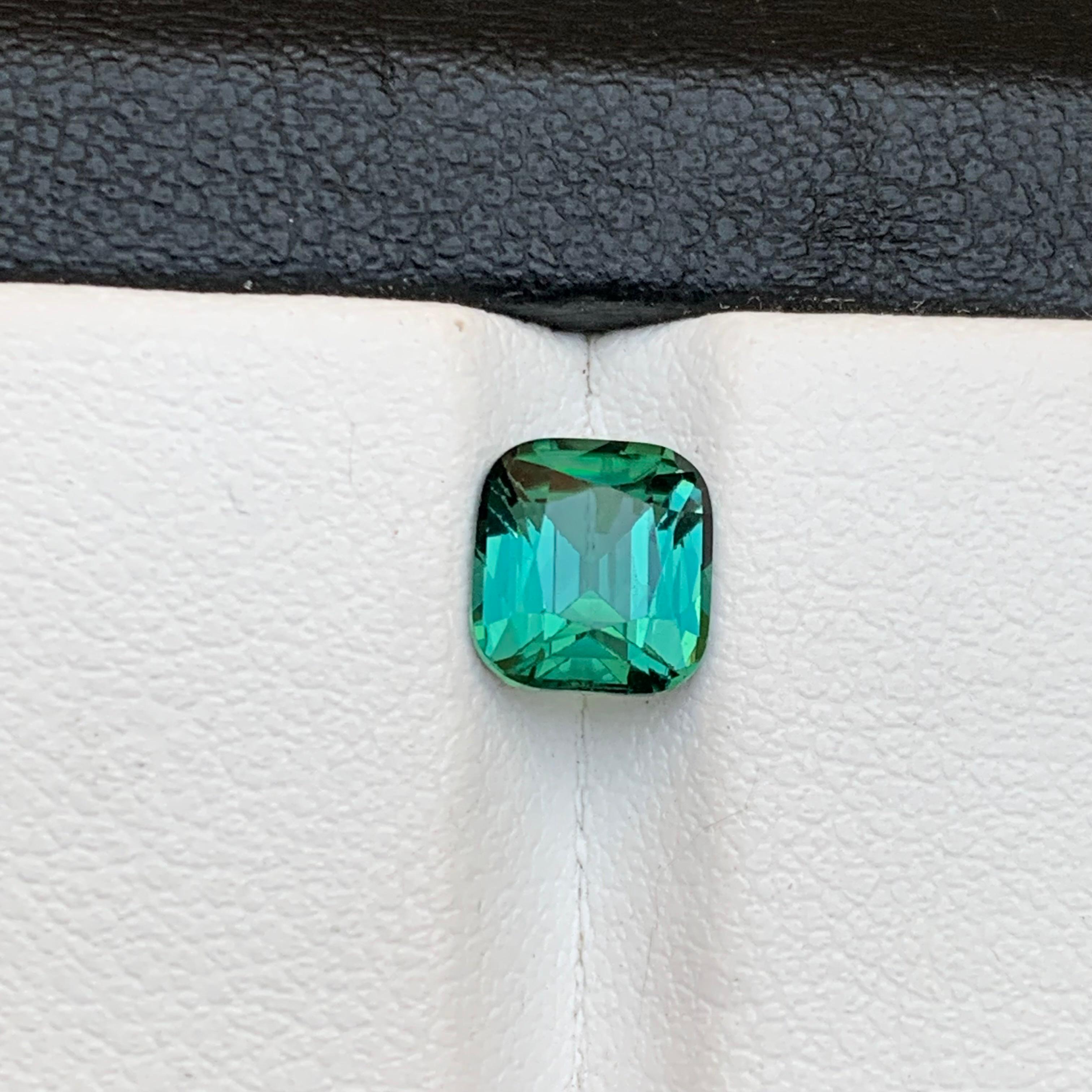 Contemporary Bluish Green Natural Tourmaline Ring Loose Gemstone 1.45 Ct Cushion Cut-Jewelry For Sale