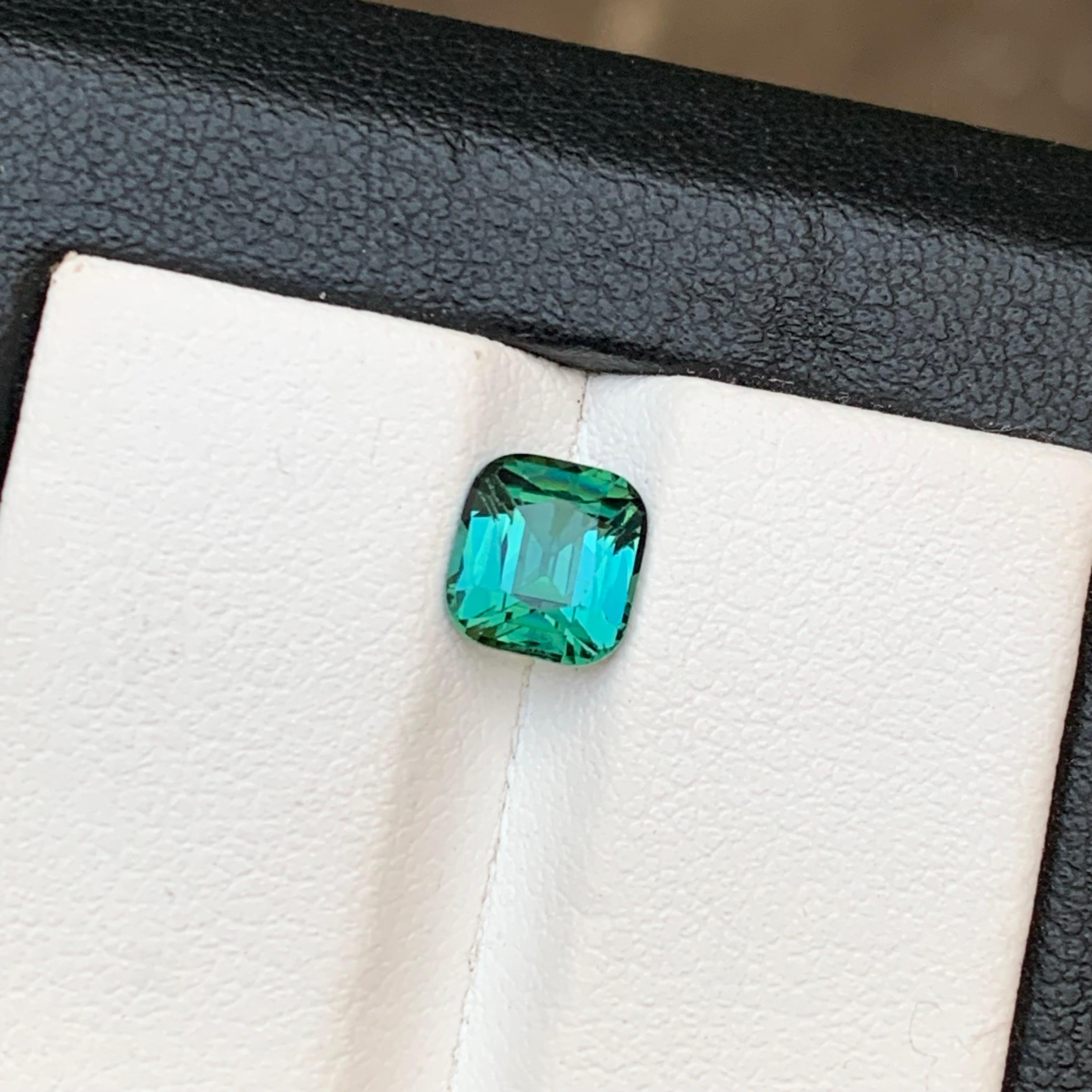 Women's or Men's Bluish Green Natural Tourmaline Ring Loose Gemstone 1.45 Ct Cushion Cut-Jewelry For Sale