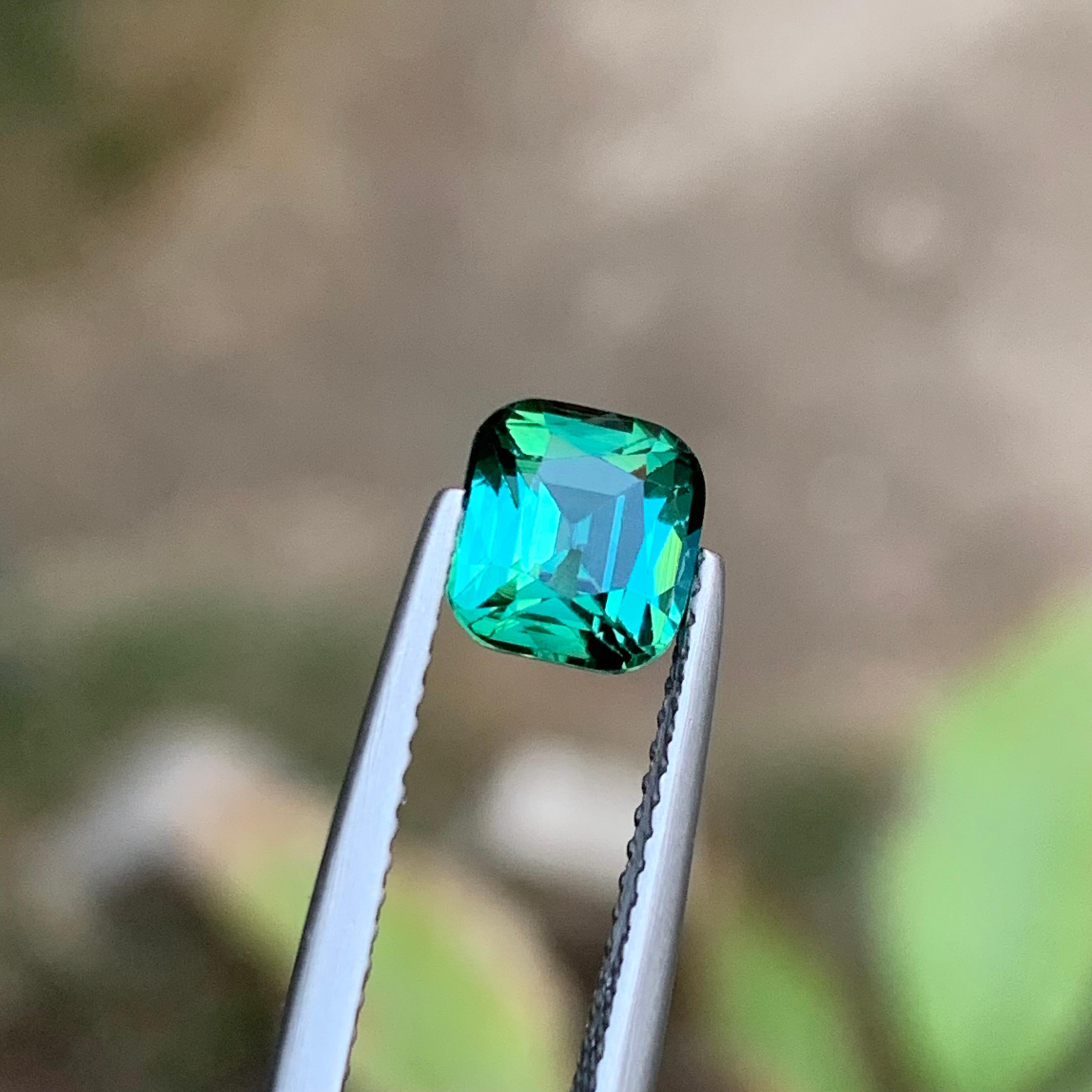 Bluish Green Natural Tourmaline Ring Loose Gemstone 1.45 Ct Cushion Cut-Jewelry For Sale 2