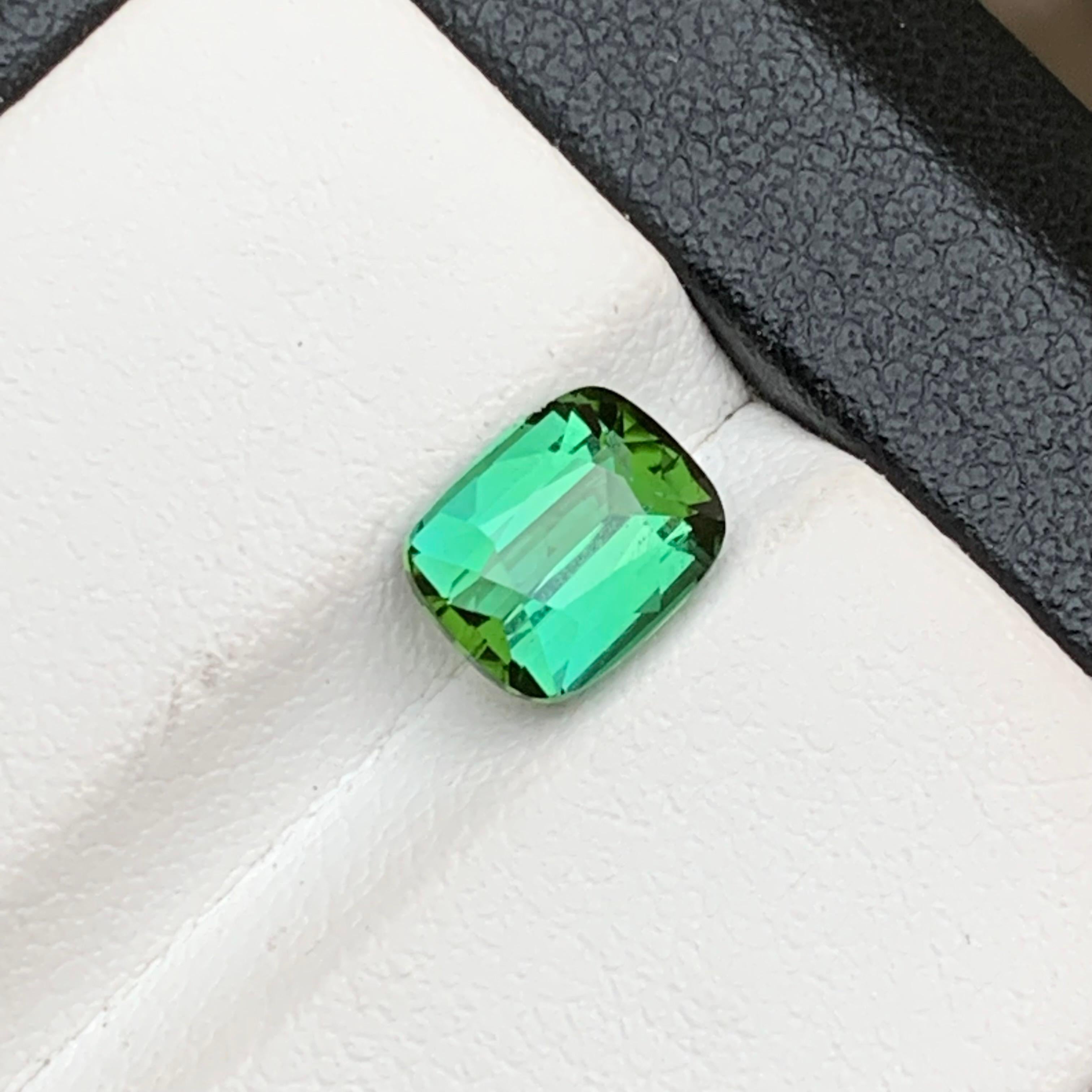 Bluish Green Natural Tourmaline Ring Loose Gemstone 1.80 CT Cushion Cut Jewelry For Sale 1