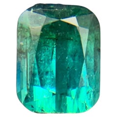 Bague en tourmaline naturelle vert bleuté, pierre précieuse non sertie de 2.12 carats, taille coussin
