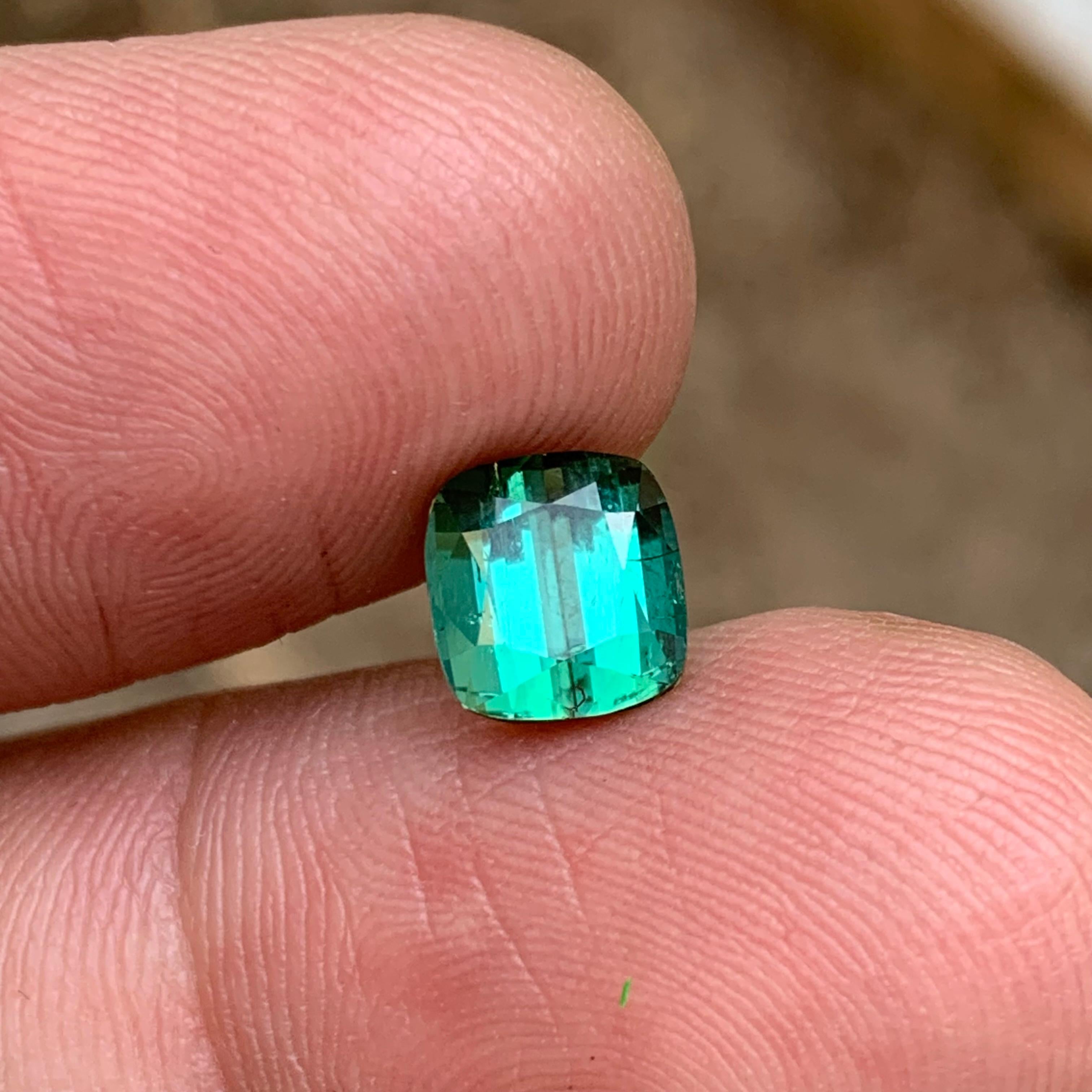 Anillo de turmalina natural verde azulada Piedra suelta 2,15 CT Joyería talla cojín en venta 5