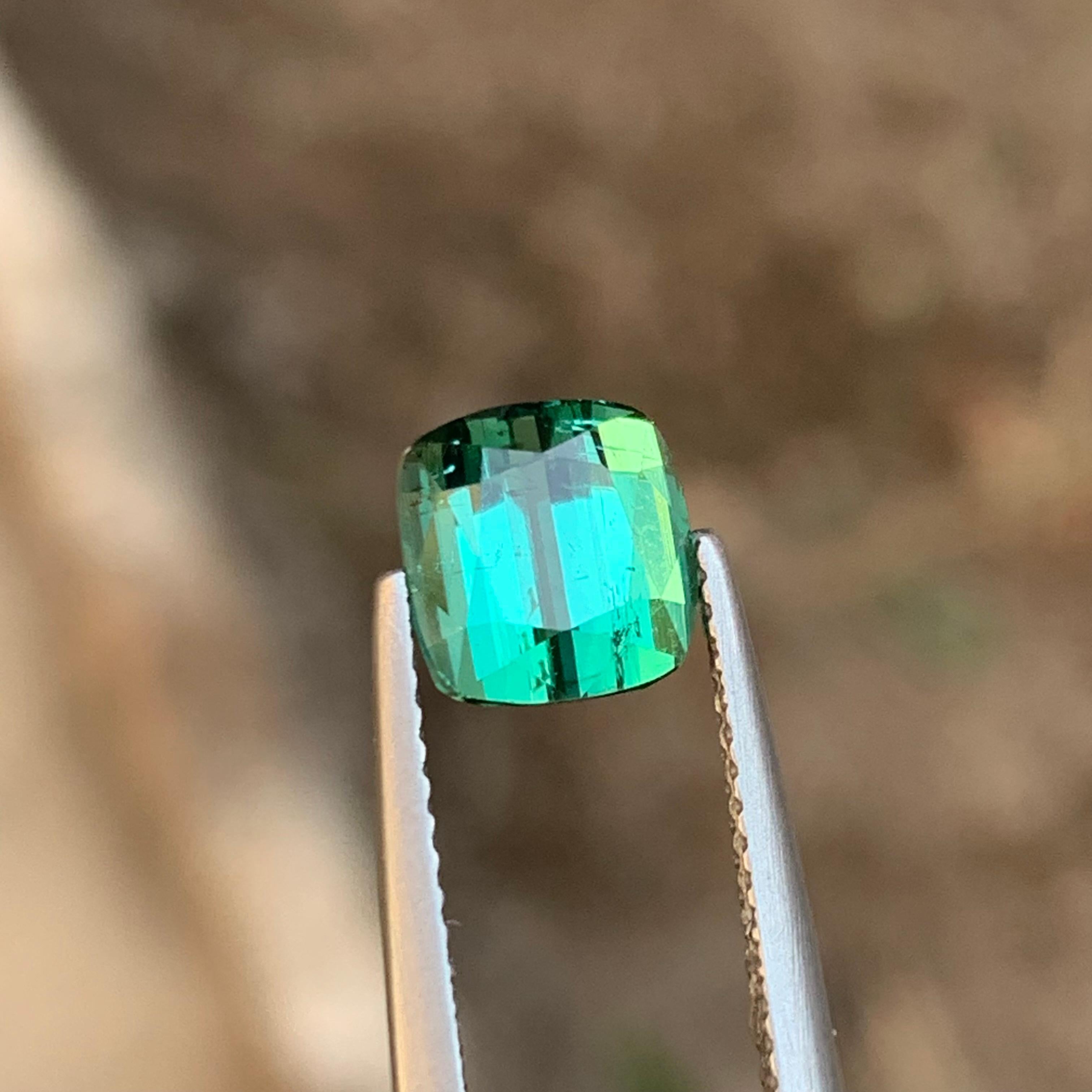 Anillo de turmalina natural verde azulada Piedra suelta 2,15 CT Joyería talla cojín en venta 1
