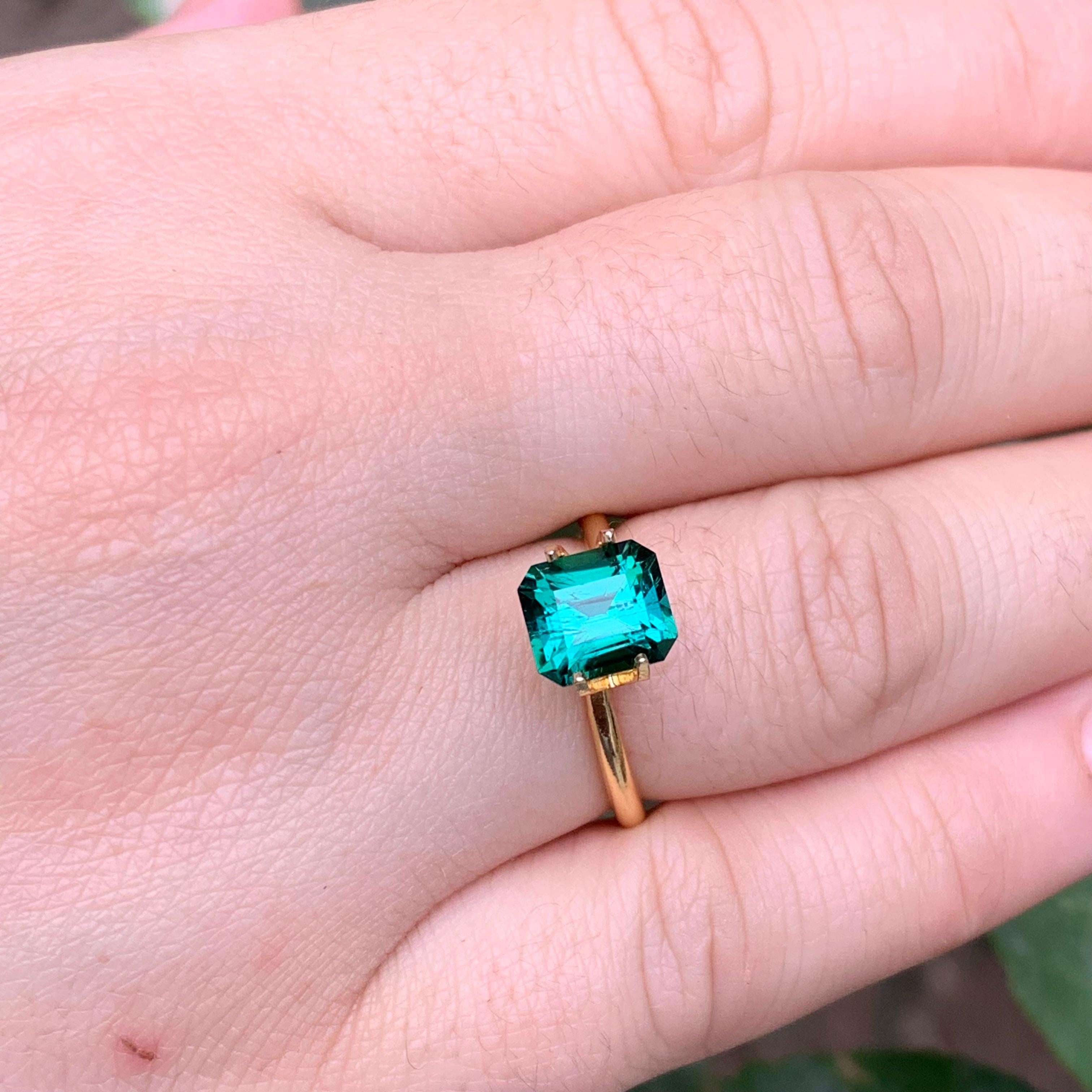Bluish Green Natural Tourmaline Ring Loose Gemstone 2.35 Ct Emerald Cut-Jewelry For Sale 9