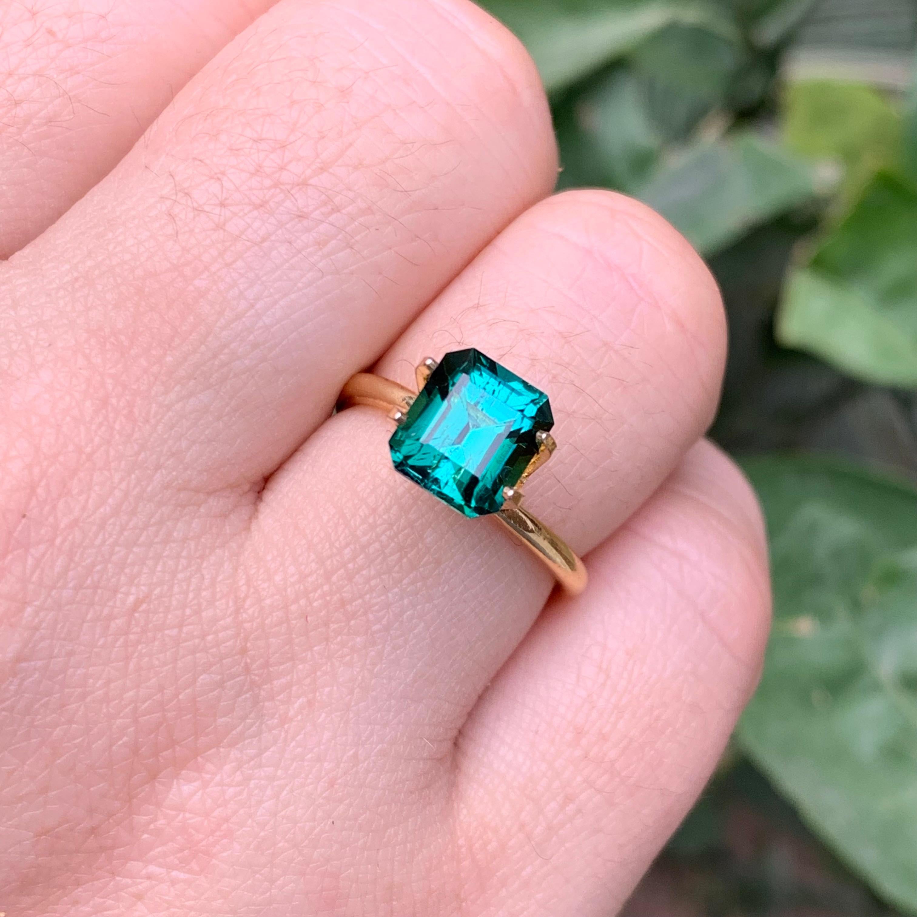 Bluish Green Natural Tourmaline Ring Loose Gemstone 2.35 Ct Emerald Cut-Jewelry For Sale 11