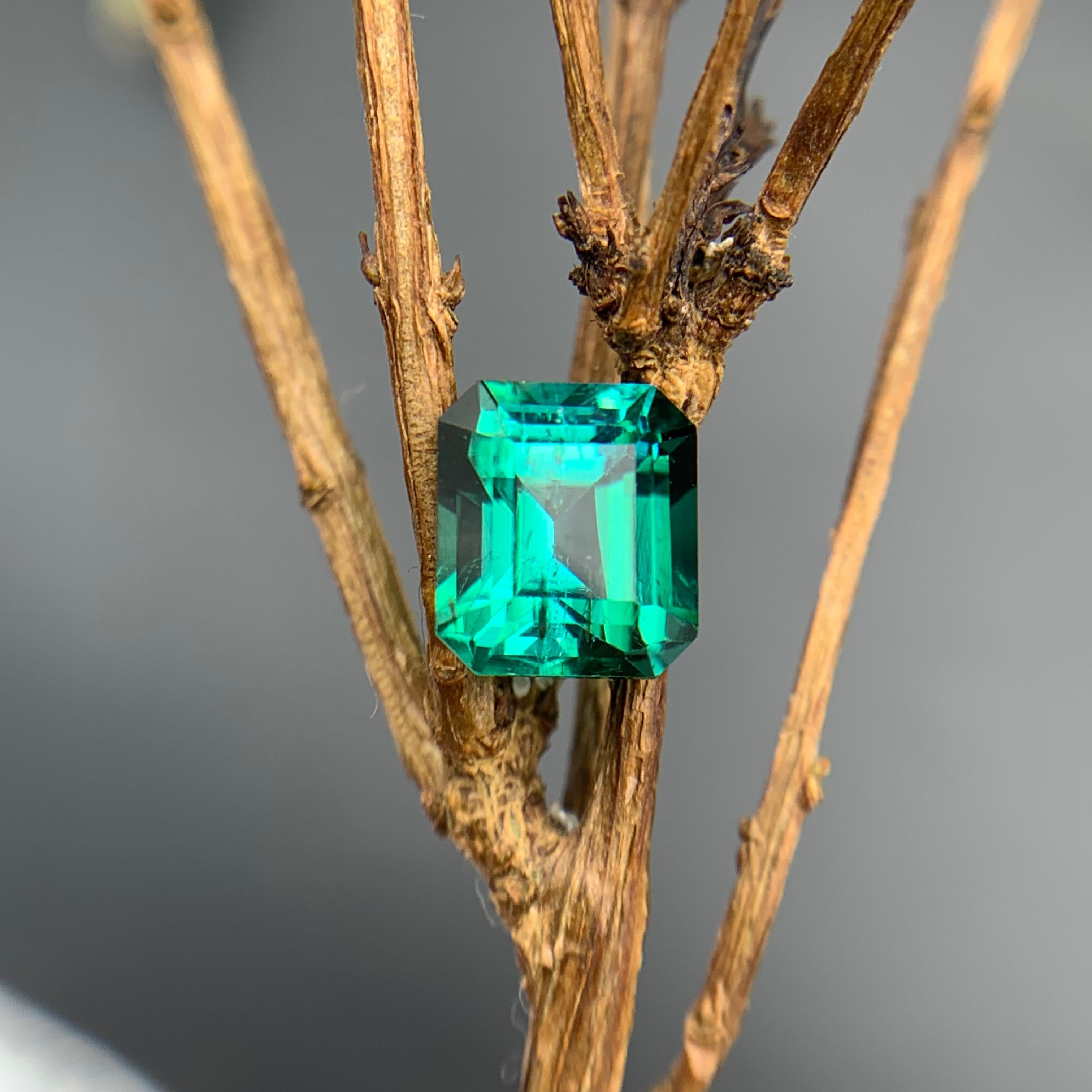 Bluish Green Natural Tourmaline Ring Loose Gemstone 2.35 Ct Emerald Cut-Jewelry For Sale 13