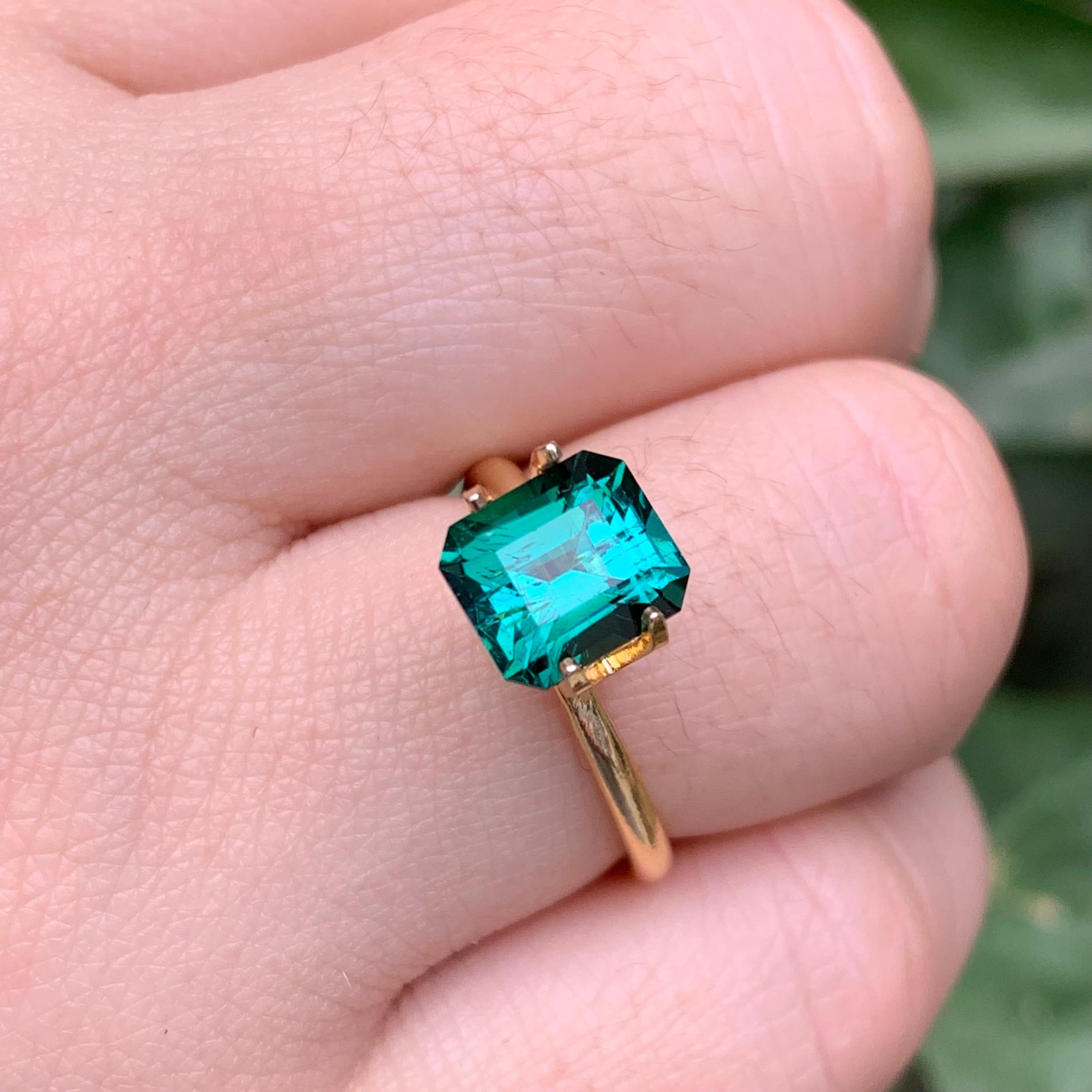 Bluish Green Natural Tourmaline Ring Loose Gemstone 2.35 Ct Emerald Cut-Jewelry For Sale 2