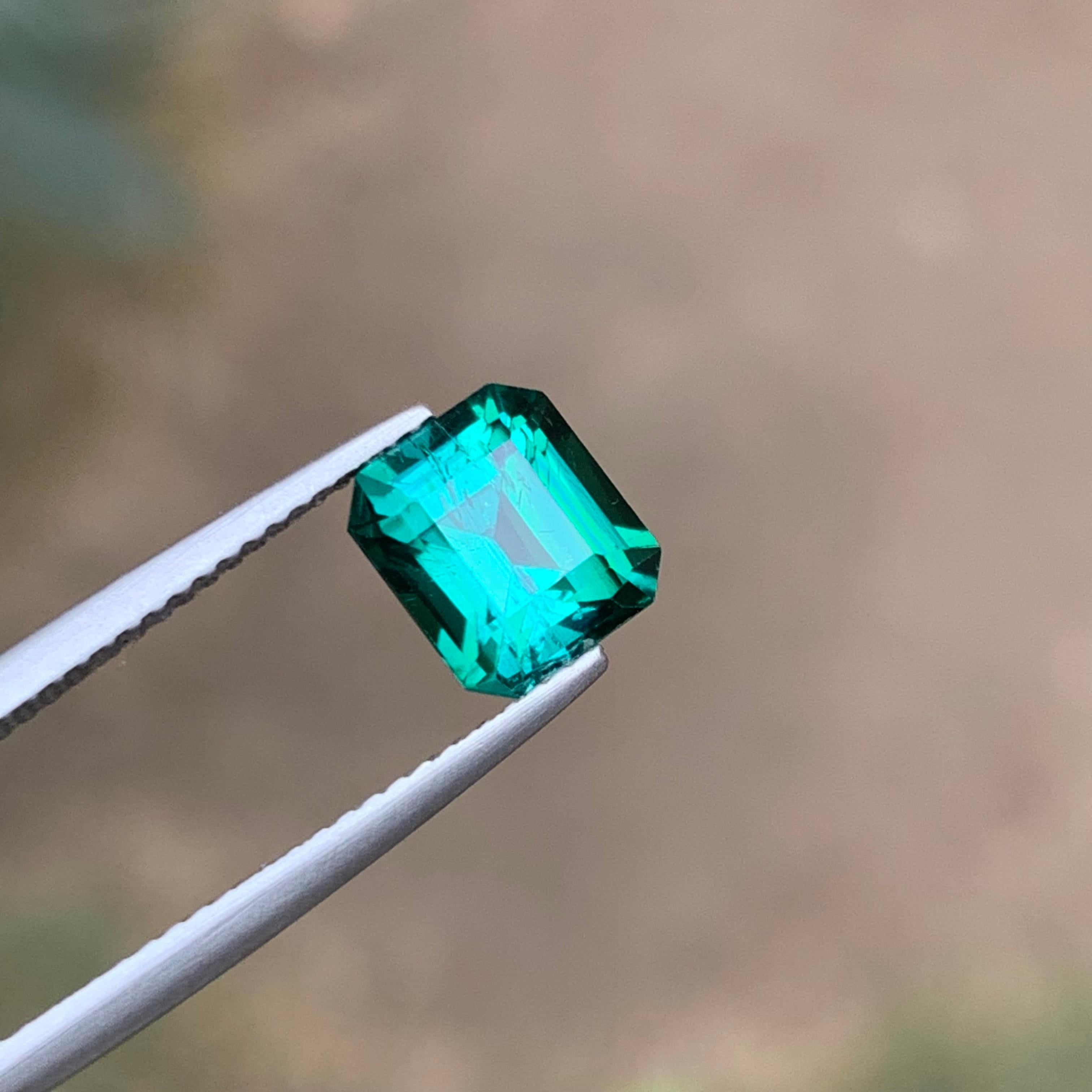 Bluish Green Natural Tourmaline Ring Loose Gemstone 2.35 Ct Emerald Cut-Jewelry For Sale 3
